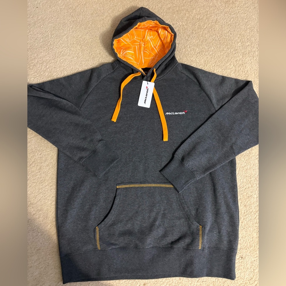 McLaren Gray Hoodie with Orange Accents new with tag size XXL FIT XL authentic